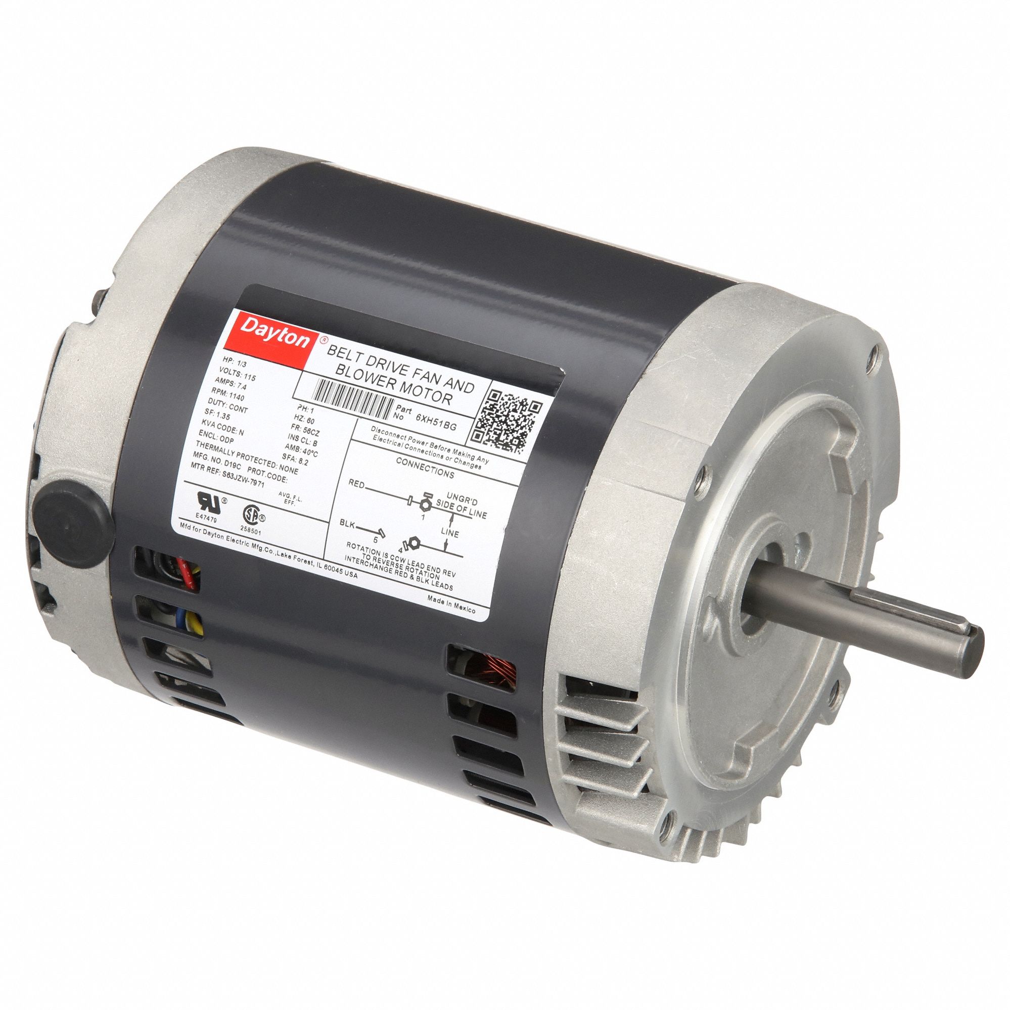 Belt Drive Motor: 1 Speed, Open Drip Proof, C-Face Mount, 1/3 hp Horsepower, 1, 140 RPM RPM