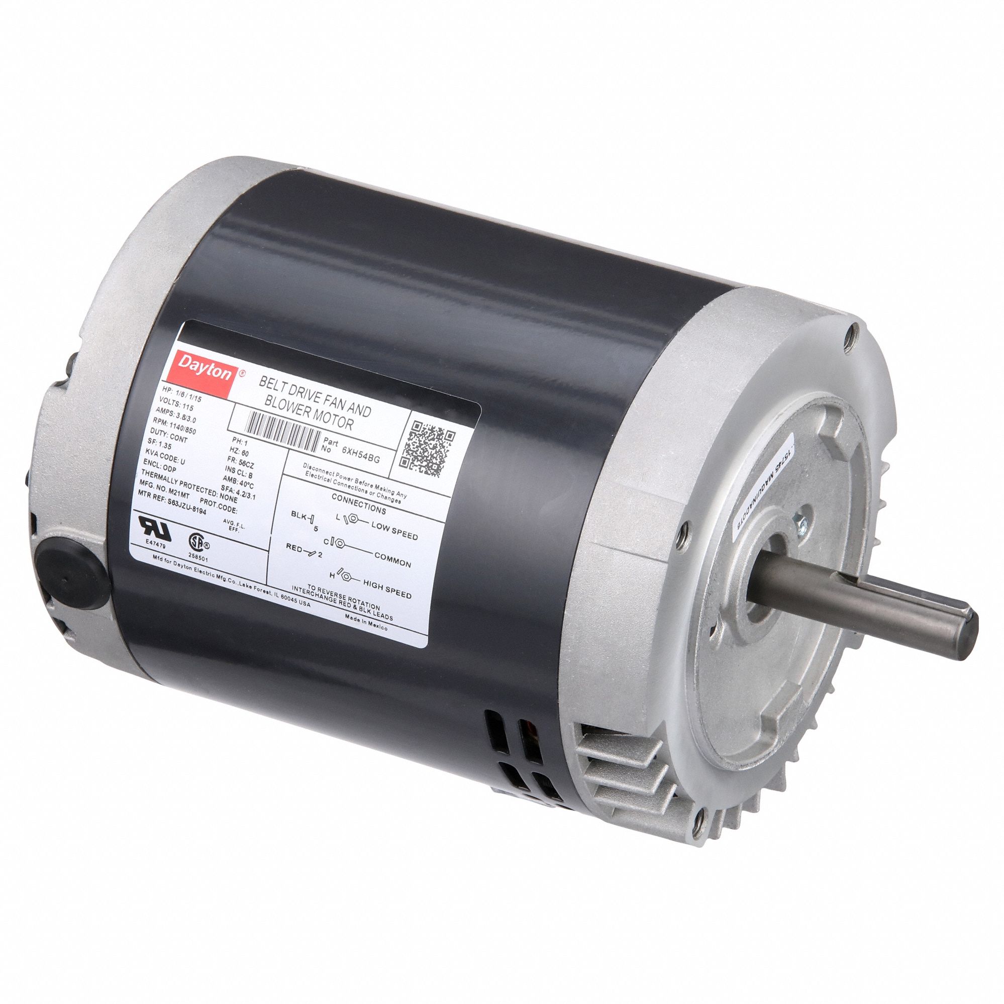 Belt Drive Motor: 2 Speed, Open Drip Proof, C-Face Mount, 1/15 hp/1/6 hp Horsepower, 115V AC