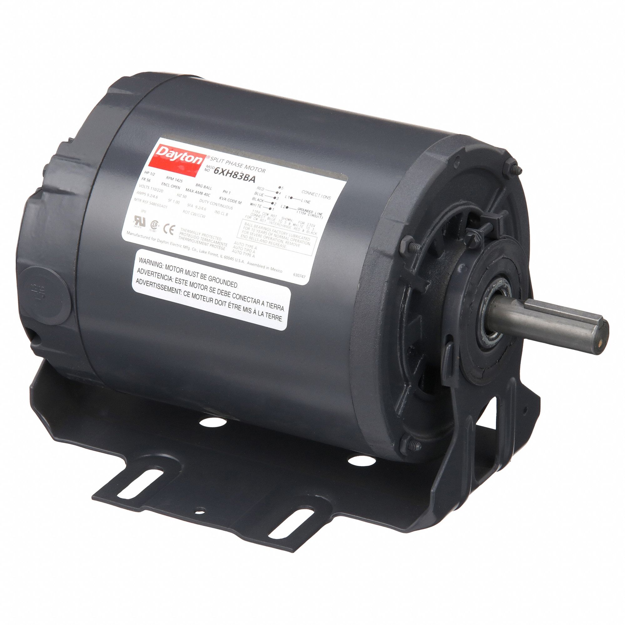50 Hz Motor: Open Drip Proof, 56 Frame Size, Cradle Base Mounting, Auto, 1/2 hp, 9.2/4.6 A, 1