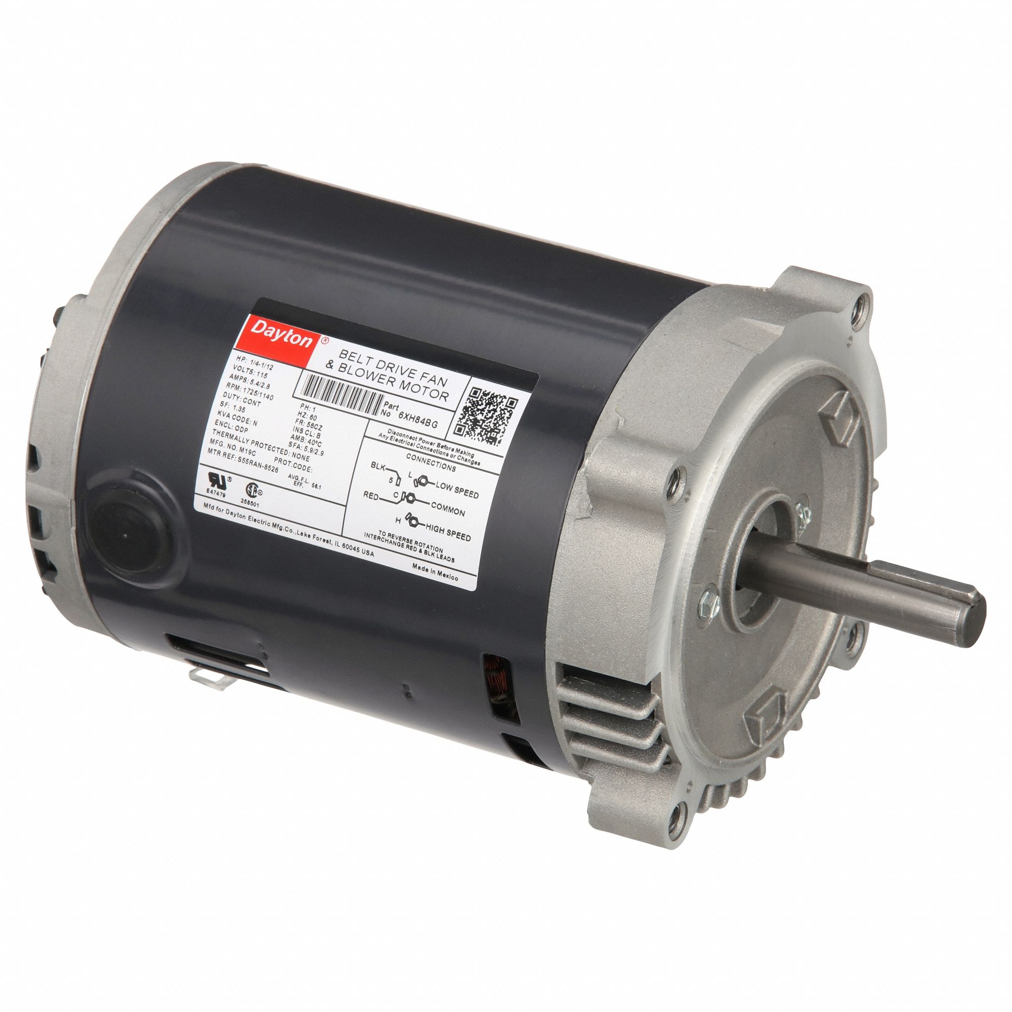 Belt Drive Motor: 2 Speed, Open Drip Proof, C-Face Mount, 1/12 hp/1/4 hp Horsepower, 115V AC