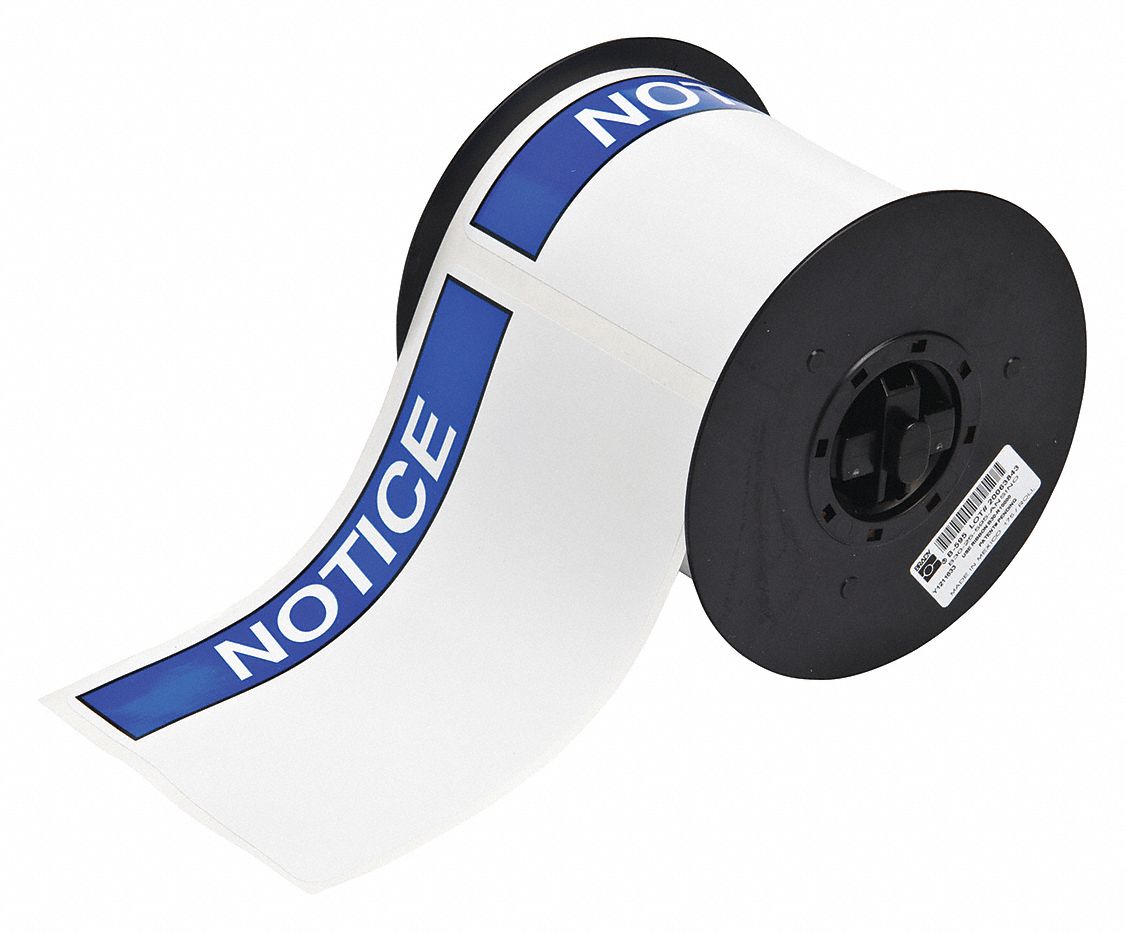 PRECUT LABEL ROLL, NOTICE, NOTICE HEADER, 4 IN X 6 IN, VINYL, OUTDOOR, 175 LABELS, WHITE/BLUE
