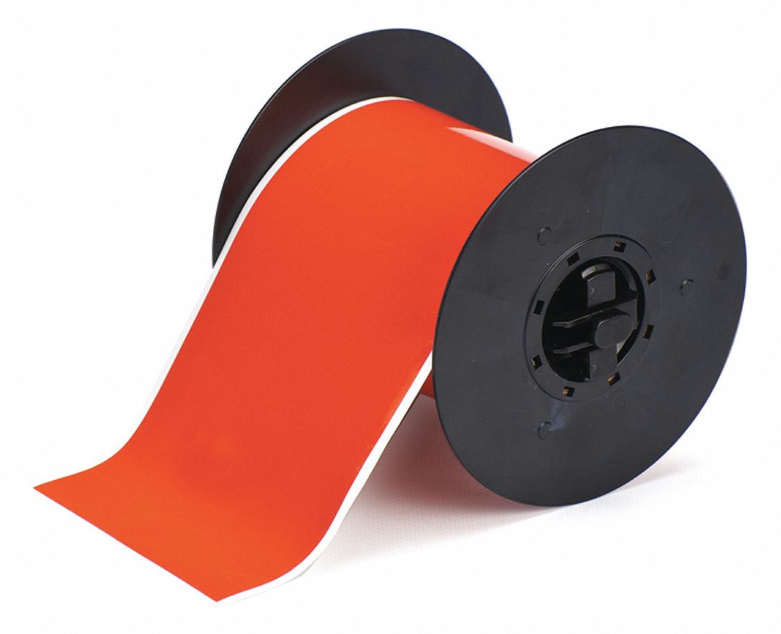 Continuous Label Stock: 4 in x 50 ft, Plastic, Orange (Gloss), Outdoor