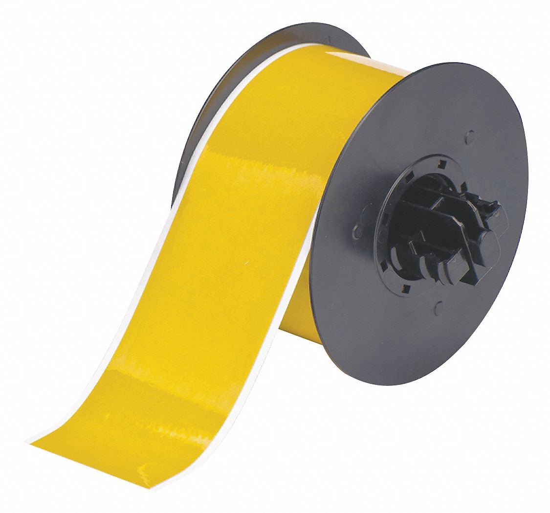 Continuous Label Stock: 2 1/4 in x 50 ft, Plastic, Yellow (Gloss), Outdoor