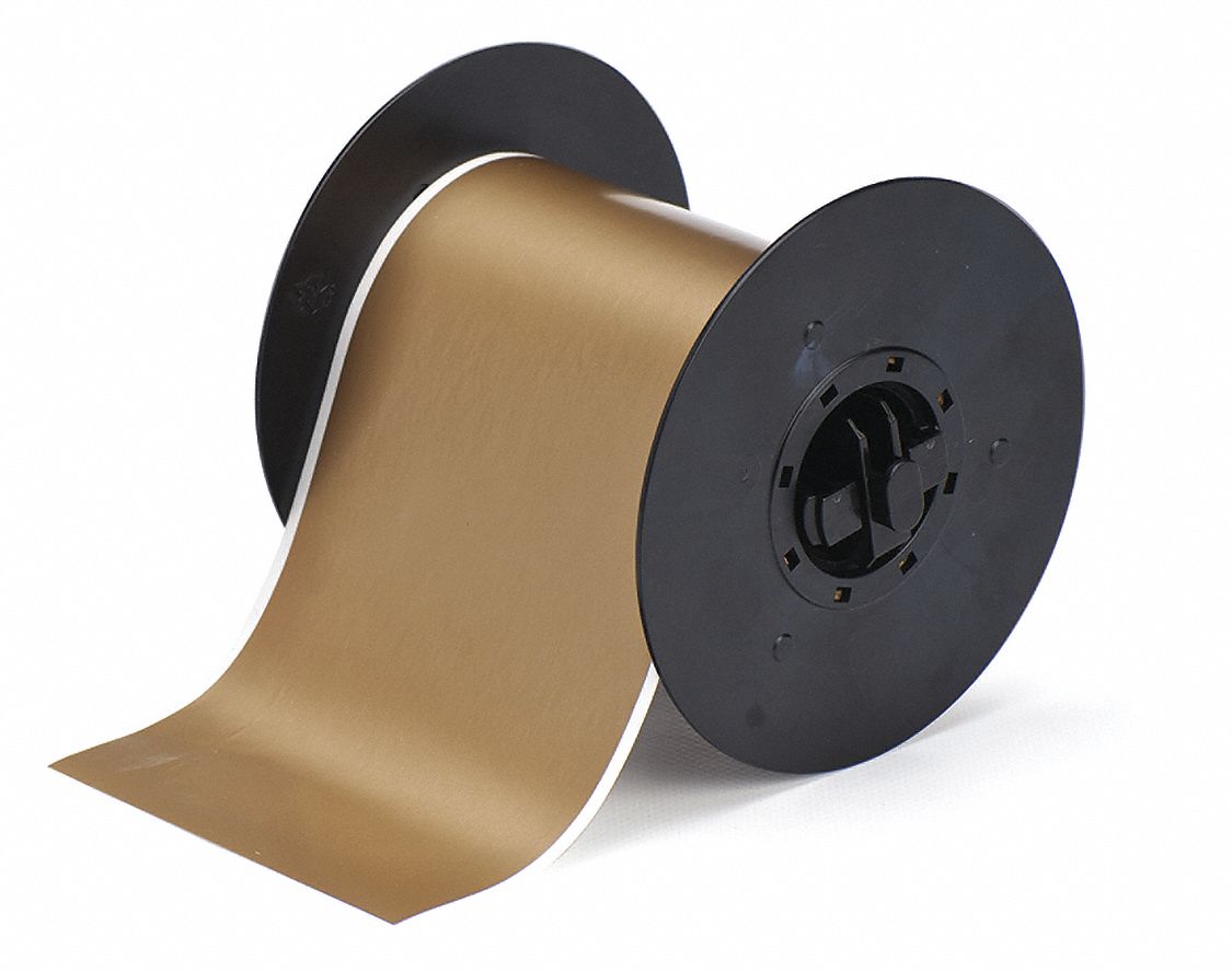 Continuous Label Stock: 4 in x 100 ft, Vinyl, Gold (Gloss), Outdoor