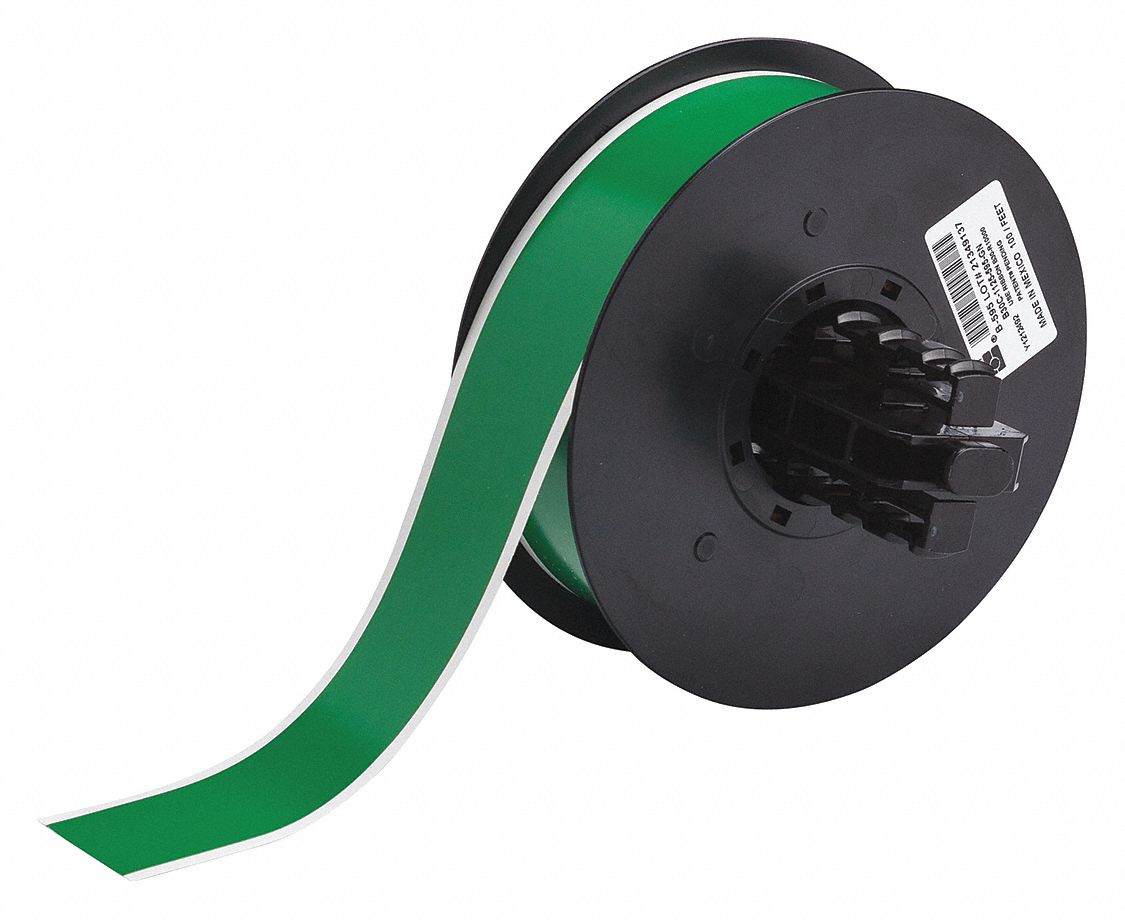 Continuous Label Stock: 1 1/8 in x 100 ft, Vinyl, Green (Gloss), Outdoor