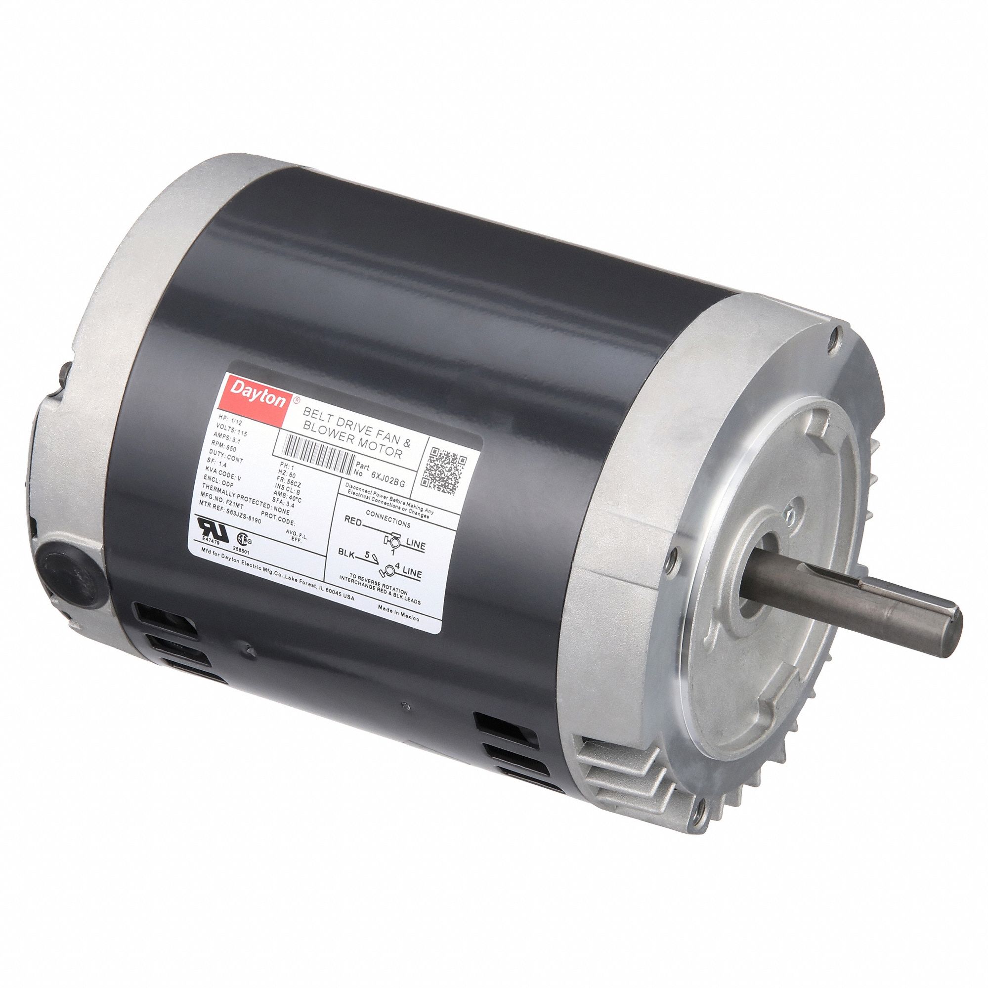 Belt Drive Motor: 1 Speed, Open Drip Proof, C-Face Mount, 1/12 hp Horsepower, 850 RPM RPM