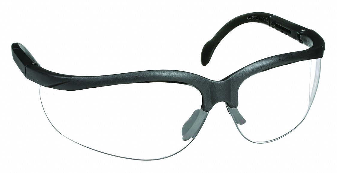 SAFETY GLASSES, HALF-FRAME, WRAPAROUND, NYLON/PC, ANTI-FOG, BLACK/CLEAR, M, UNISEX