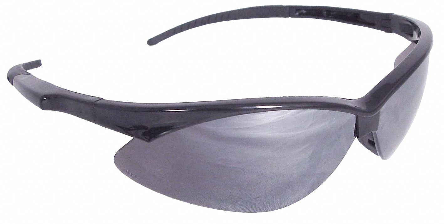 Safety Glasses: Gray Lens, Half-Frame, Mirrored, Black Frame, Rad-Apocalypse(TM) Series