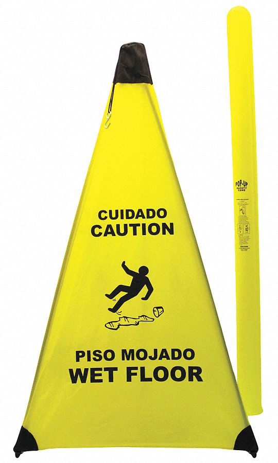 SOFT SAFETY SIGN, NYLON, 31 IN X 18 IN X 18½ IN NOMINAL SIGN SIZE, NOT RETROREFLECTIVE, YELLOW, WET FLOOR, PISO MOJADO