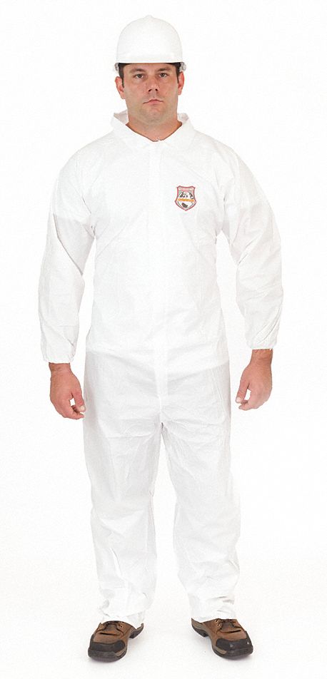 DISPOSABLE COVERALLS, MICROPOROUS FABRIC, ELASTIC CUFFS/ANKLES, L, 25 PK