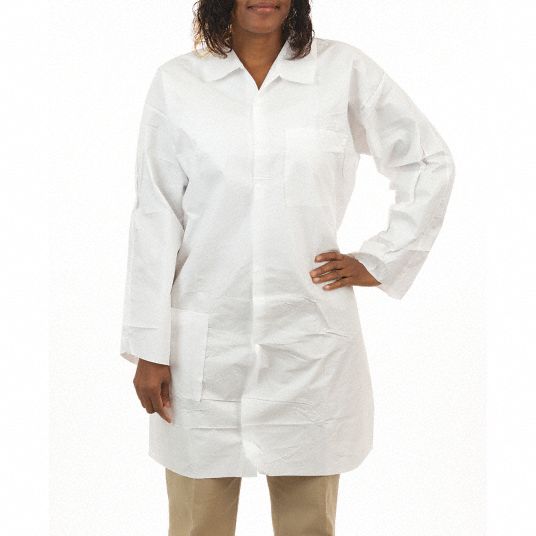 INTERNATIONAL ENVIROGUARD Disp. Lab Coat, 4XL, Microporous, Wht, PK50