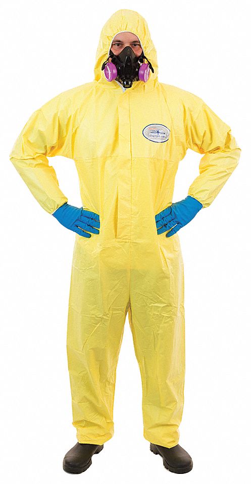 HOODED CHEMICAL-RESISTANT COVERALLS, NON-WOVEN LAMINATE, ELASTIC CUFFS, 2XL