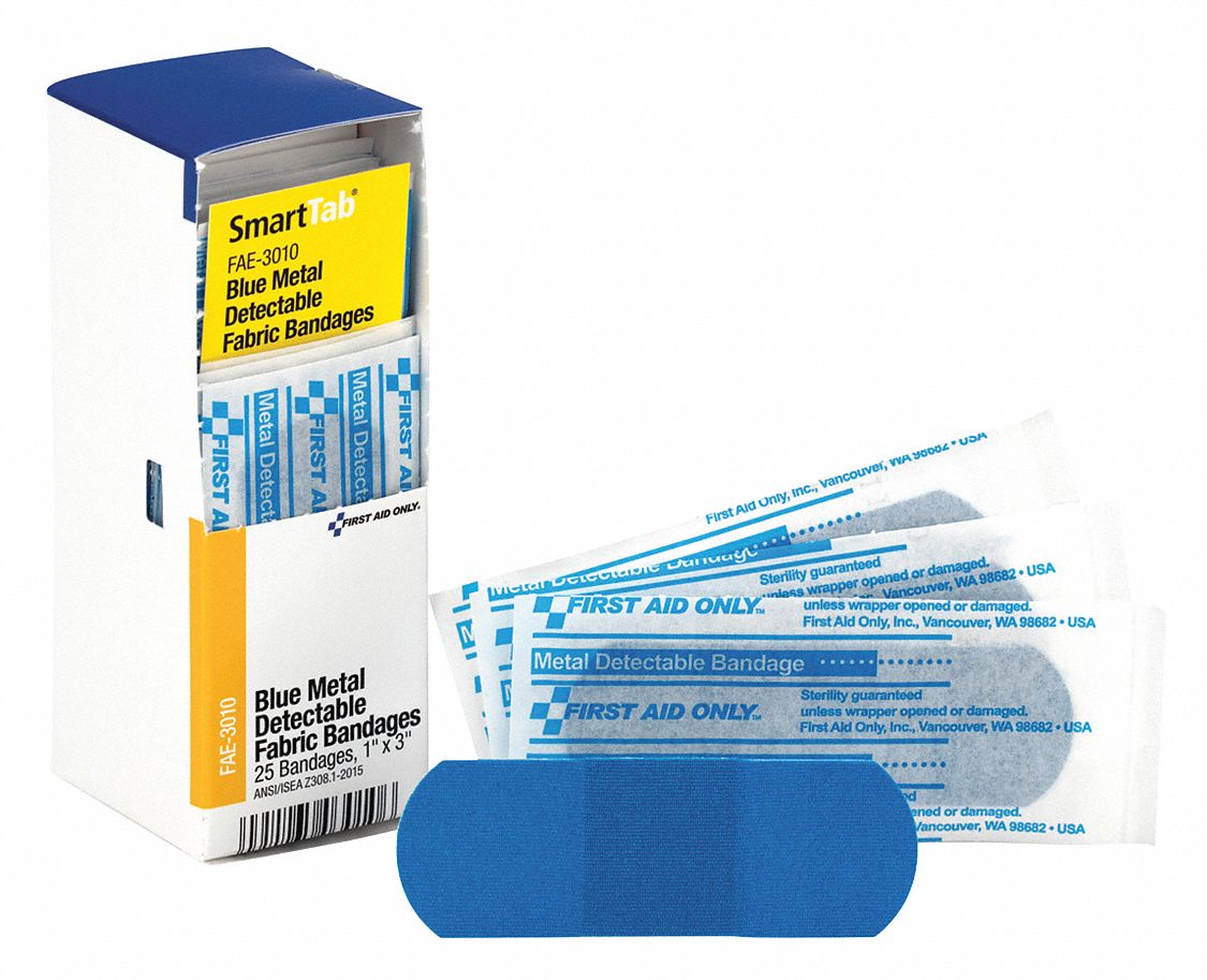 FIRST AID ONLY Fabric Strip Bandages, 3 in x 1 in, Blue 6XNA9FAE