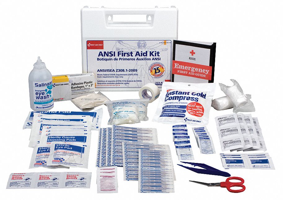 First Aid Kit, Kit, Plastic, General Purpose, 25 People Served per Kit ...