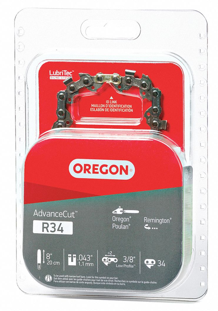 Chainsaw Chain: 8 in Compatible Bar Lg, 3/8 in, 0.04 in Gauge, 34 Links, 5/32 in File Size