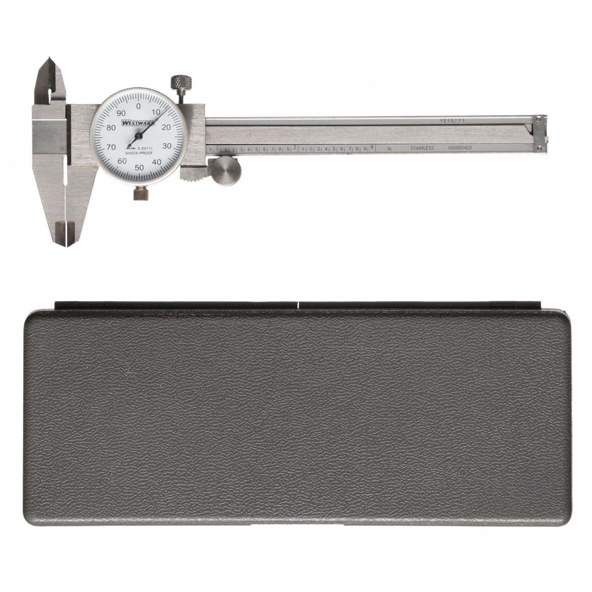 WESTWARD Dial Caliper, Range 0 in to 4 in, Range per Revolution 0.1 in