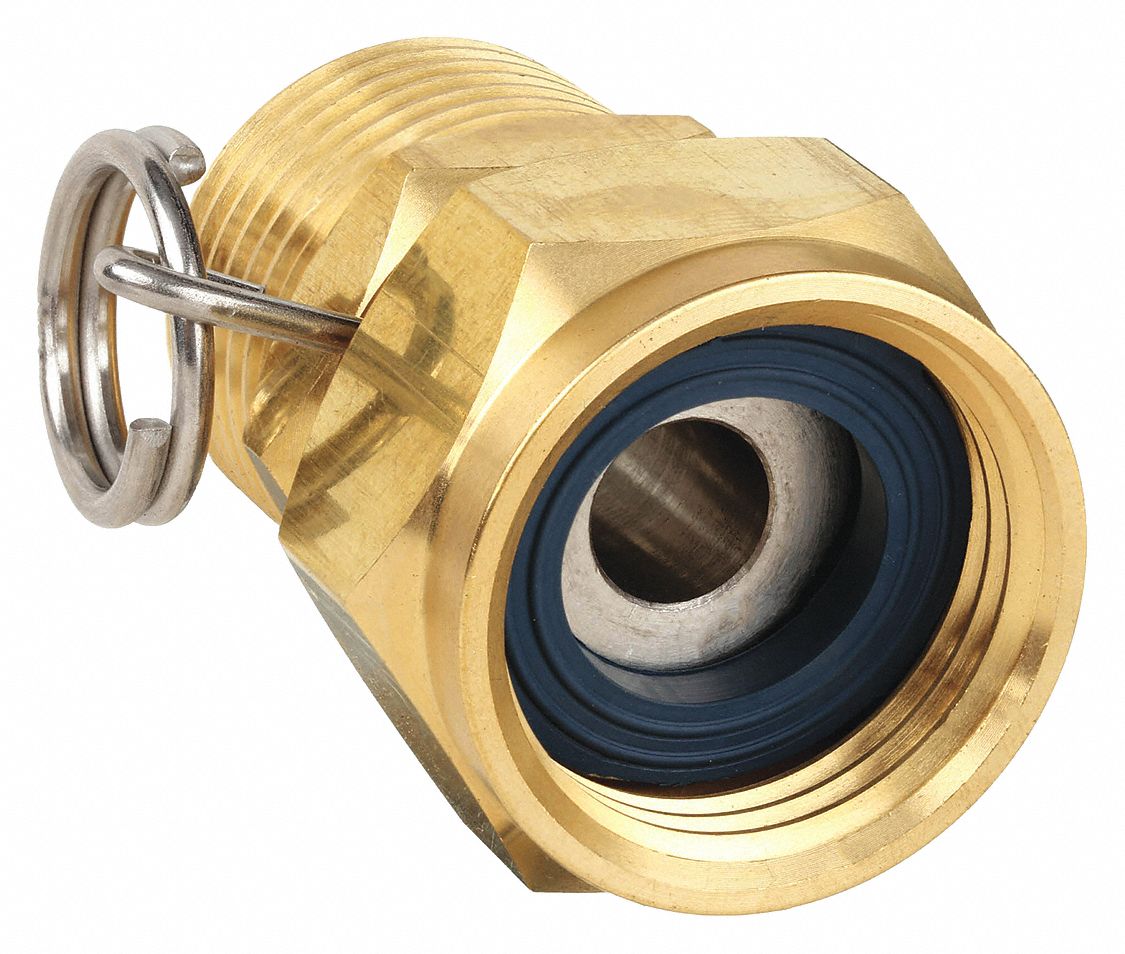 Swivel Hose Adapter: Brass, Brass, 1 1/2 in Overall Lg, 3/4 in Inlet Connection Size, GHT