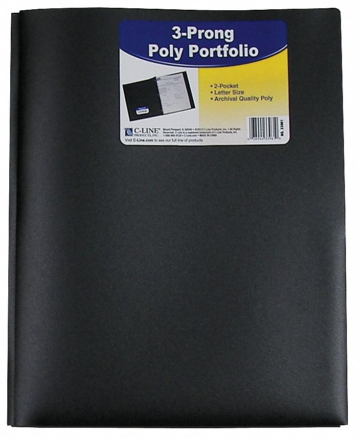 Portfolio: Polypropylene, 11 in Ht, 8 1/2 in Wd, Black, 2 Pockets