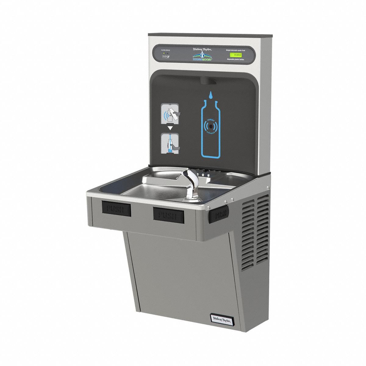 Drinking Fountain with Bottle Filler: On-Wall, 8 gph @ 50°F, Steel, Silver