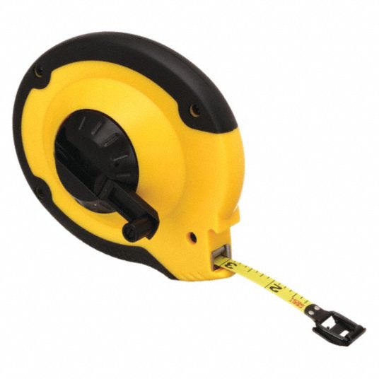 Long Tape Measure, 1/8 Graduations, 100ft, Yellow, Sold as 1 Each