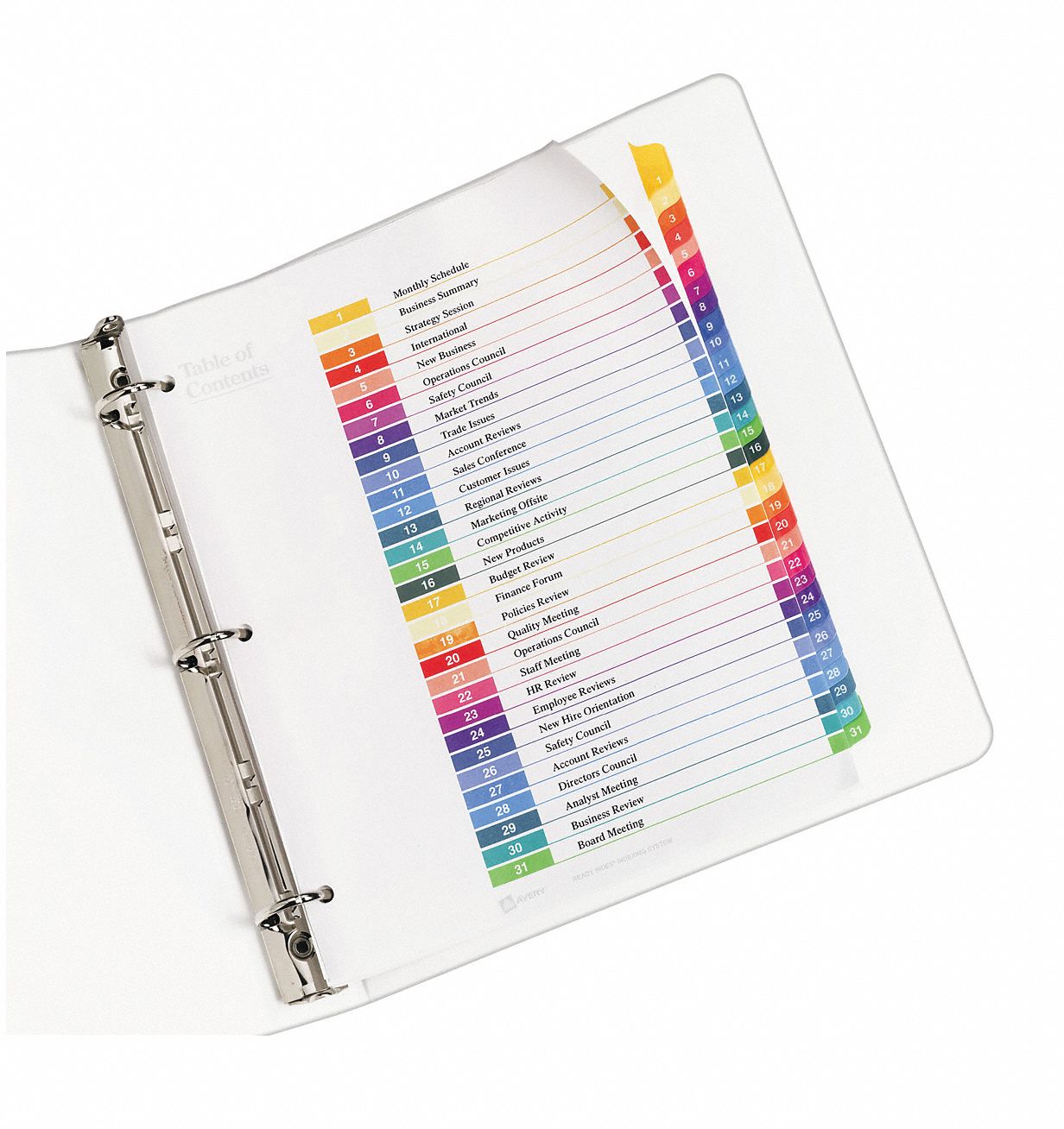 AVERY Binder Divider with 31 Preprinted Tabs, Multicolor 1 to 31 Table