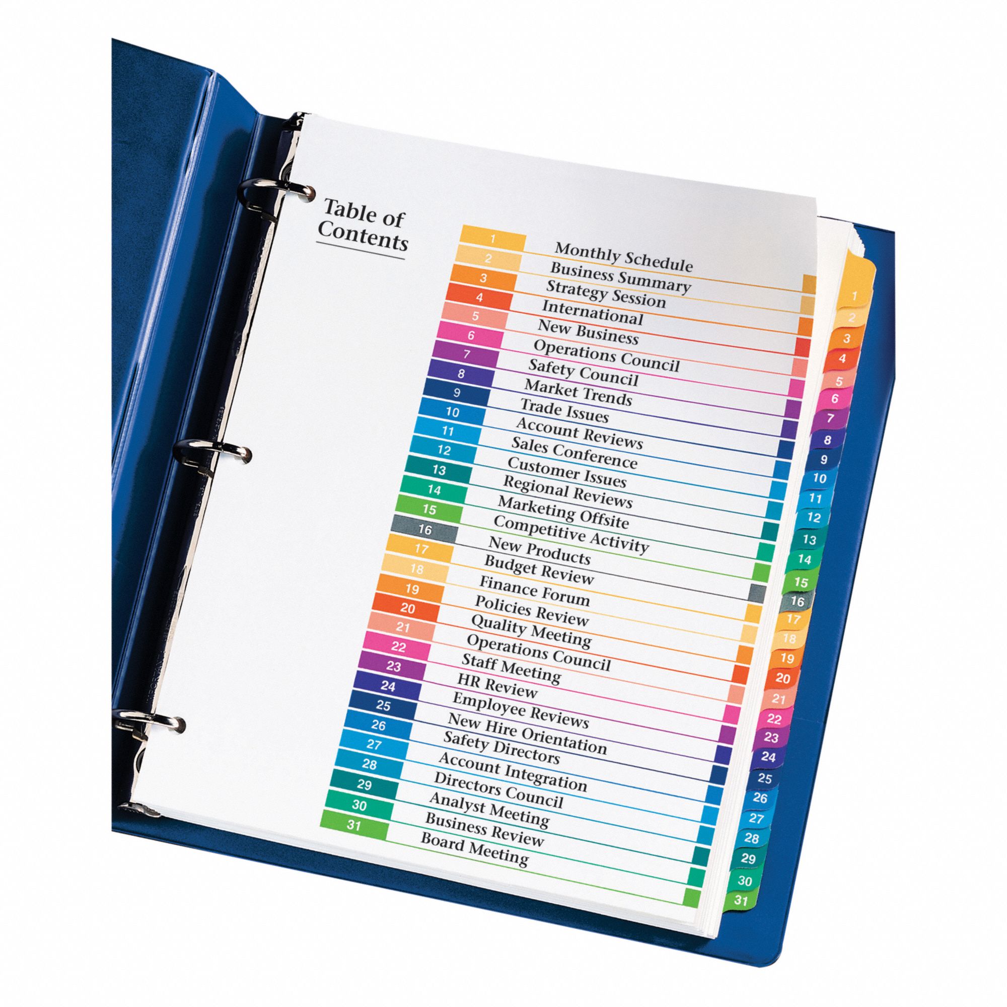 AVERY Binder Divider with 31 Preprinted Tabs, Multicolor 1 to 31 Table of Contents, 8 1/2 in x