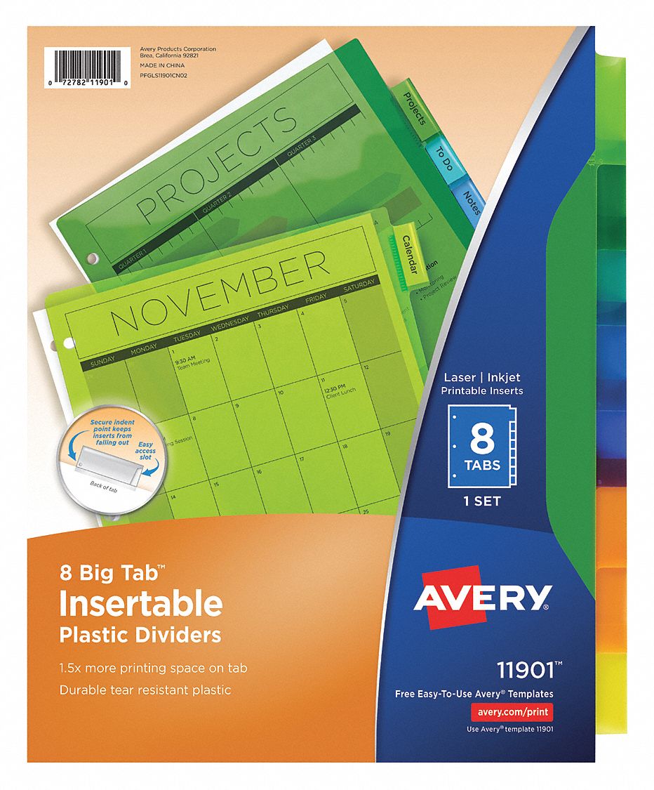 BINDER DIVIDER,TRANSLUCENT,8 TABS