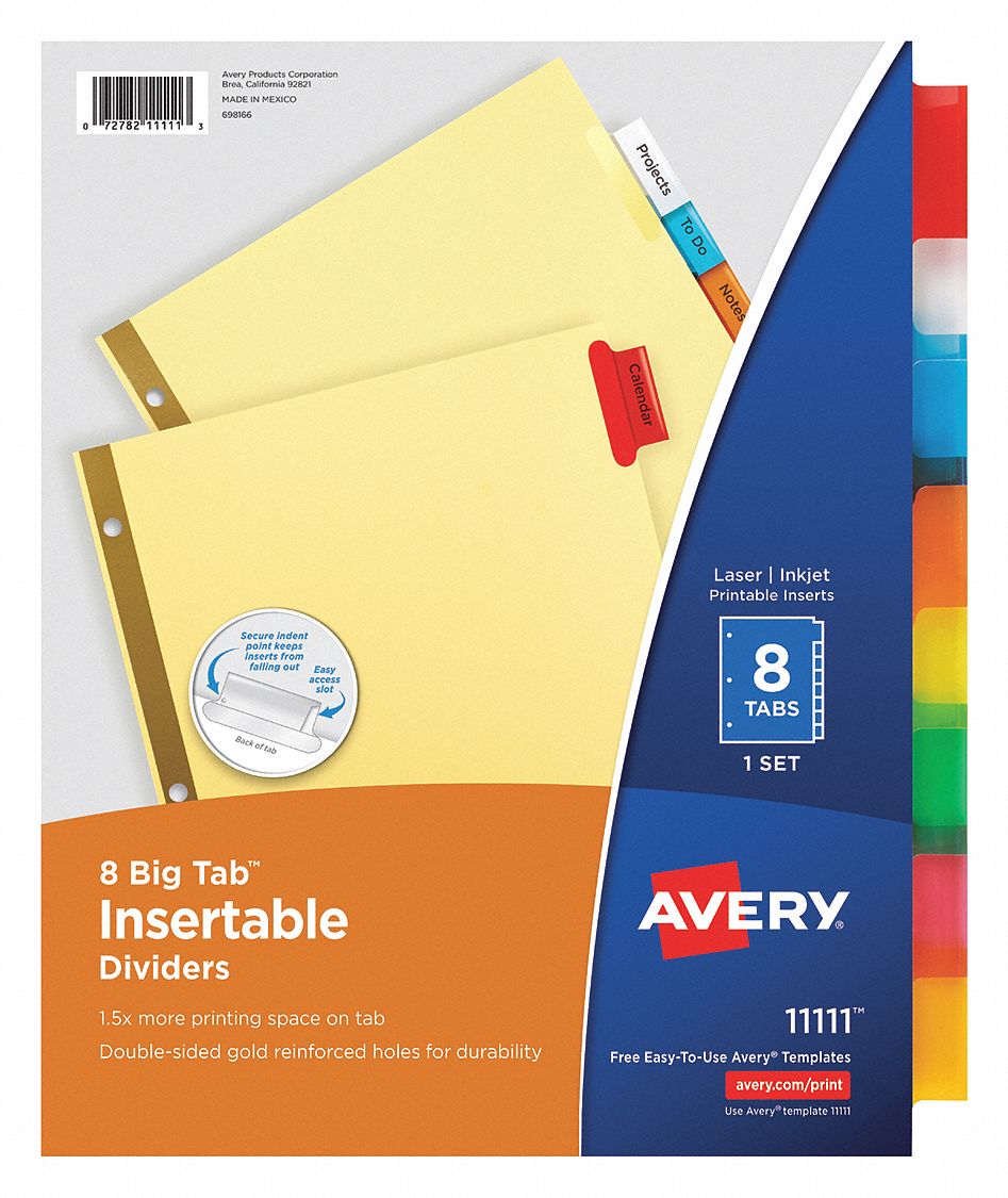 BINDER DIVIDER,INSERTABLE, MULTICOLOR