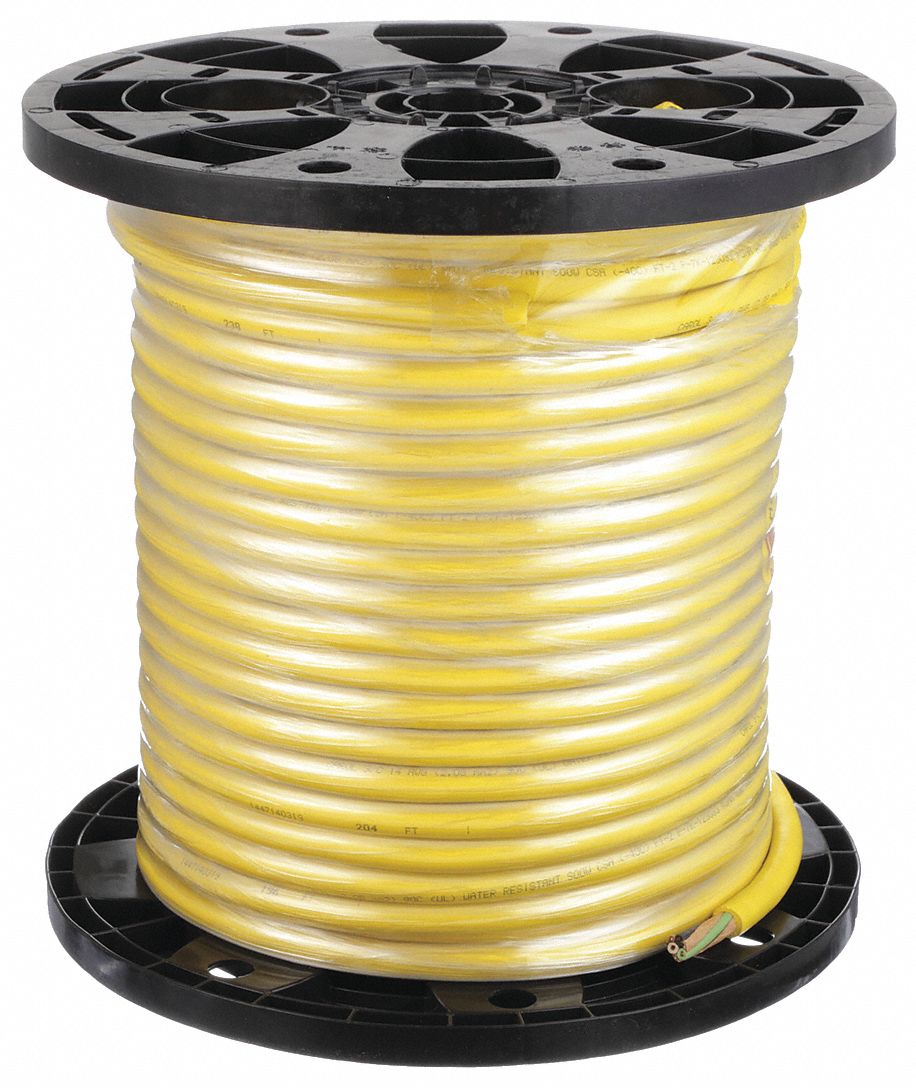 Portable Cord: SOOW, 600 V, 3 Conductors, 14 AWG, Yellow Jacket, 250 ft Overall Lg