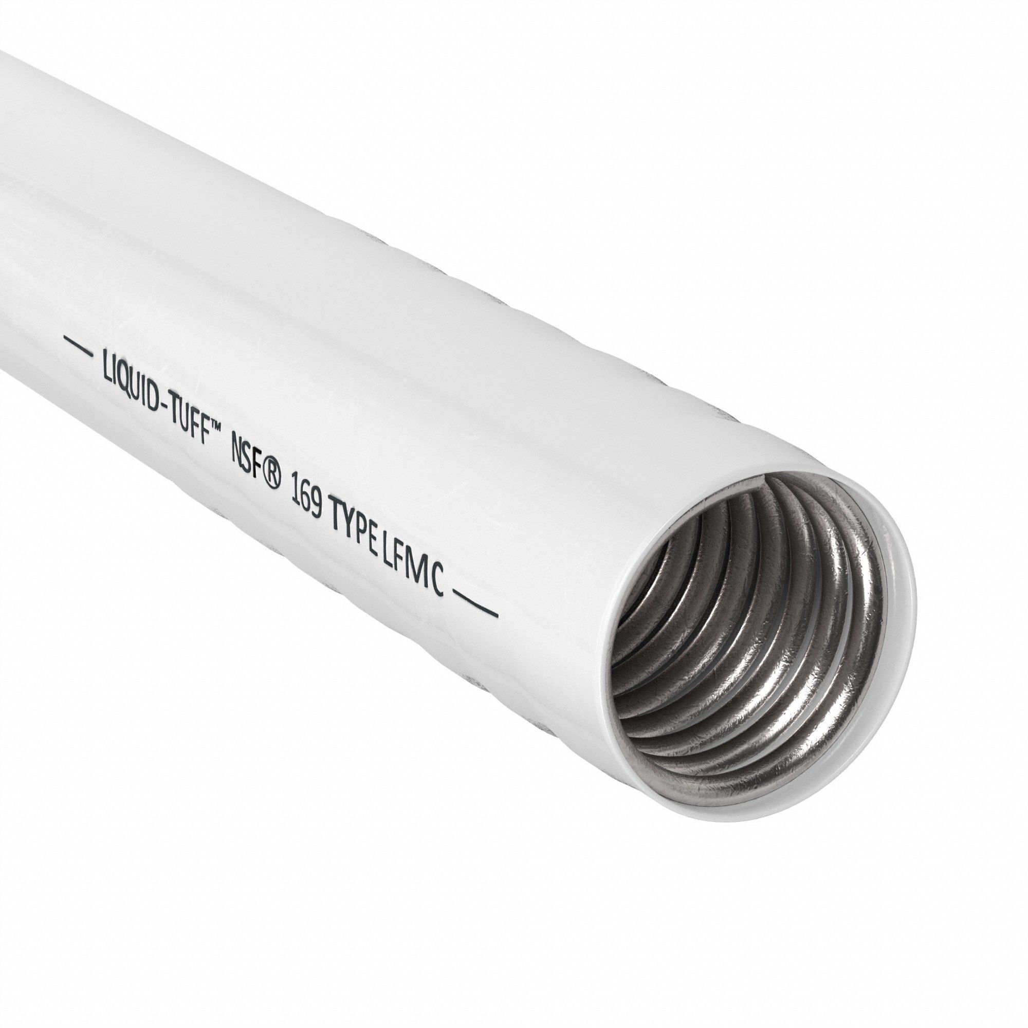 Liquid-Tight Flex Metal Conduit: 3/4 in Trade Size, White, 100 ft Nominal Lg, SZ