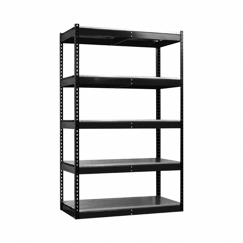 Shelving Unit: Starter, Medium-Duty, 48 in x 24 in, 78 in Overall Ht, 5 Shelves, Steel