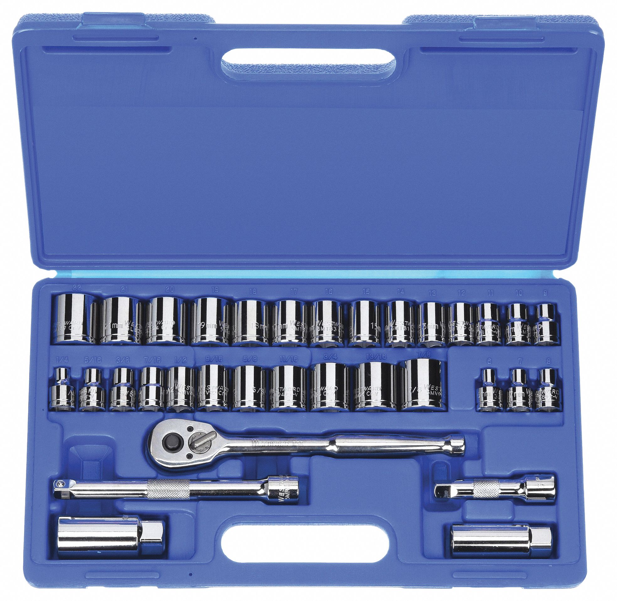 WESTWARD, 3/8 in Drive Size, 33 Pieces, Socket Wrench Set - 6XZ84