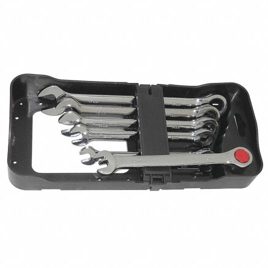 Ratcheting Wrench Set, Alloy Steel, Full Polish Chrome - Grainger