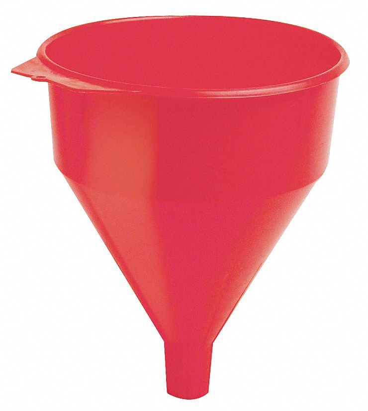 SPOUT FUNNEL WITH SCREEN, POLYETHYLENE, 192 FL OZ FLUID CAPACITY, 8¼ IN OVERALL DIAMETER, RED