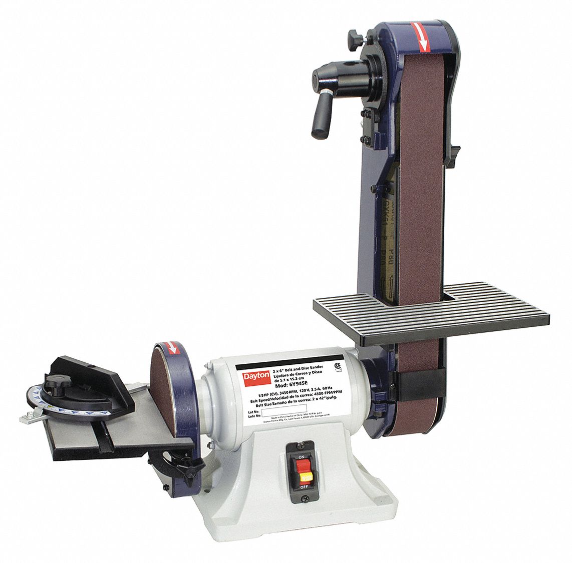 DAYTON Belt/Disc Sander,1/3 HP,120V - 6Y945|6Y945 - Grainger