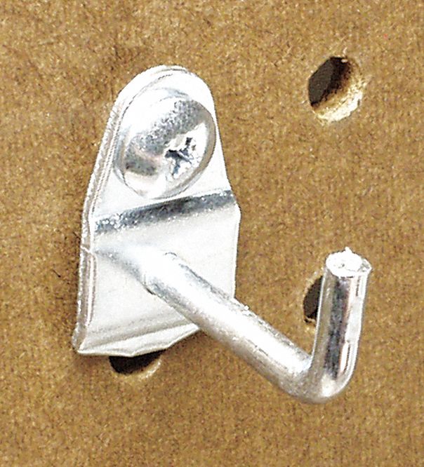 DURAHOOK Steel Single Rod Pegboard Hook, Screw In Mounting Type, Silver, Finish Bright Zinc