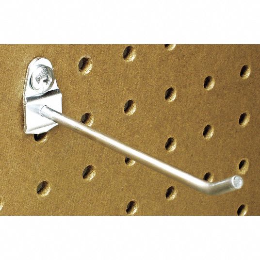 DURAHOOK Steel Single Rod Pegboard Hook, Screw In Mounting Type, Silver