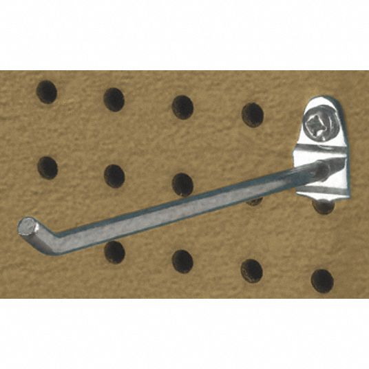 DURAHOOK Steel Single Rod Pegboard Hook, Screw In Mounting Type, Silver, Finish Bright Zinc
