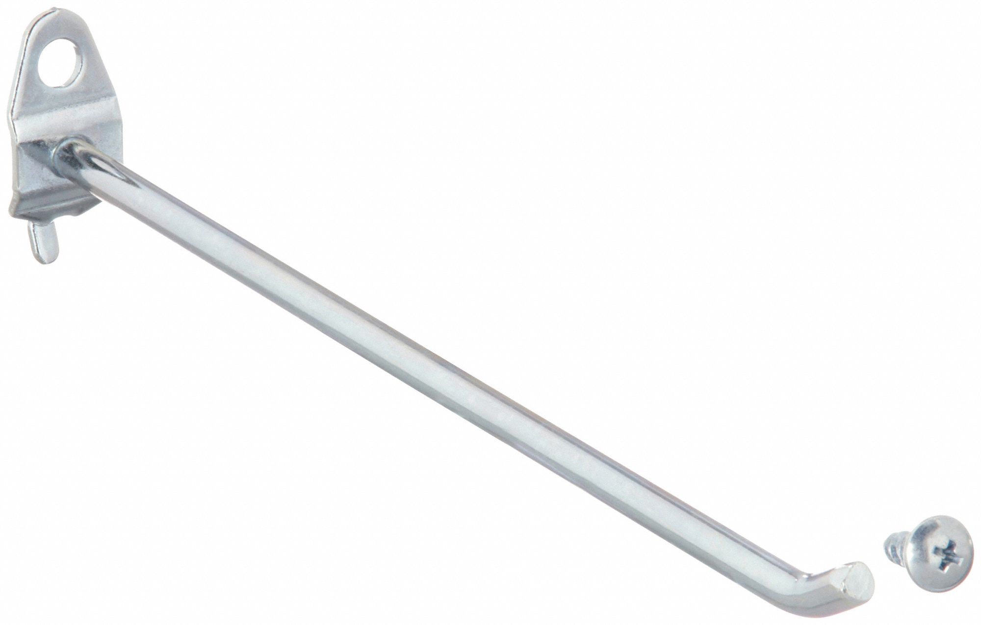 Single Rod Pegboard Hook: 1/8 in_1/4 in Peg Hole, 8 1/2 in x 3/4 in x 1 3/4 in, 5 PK