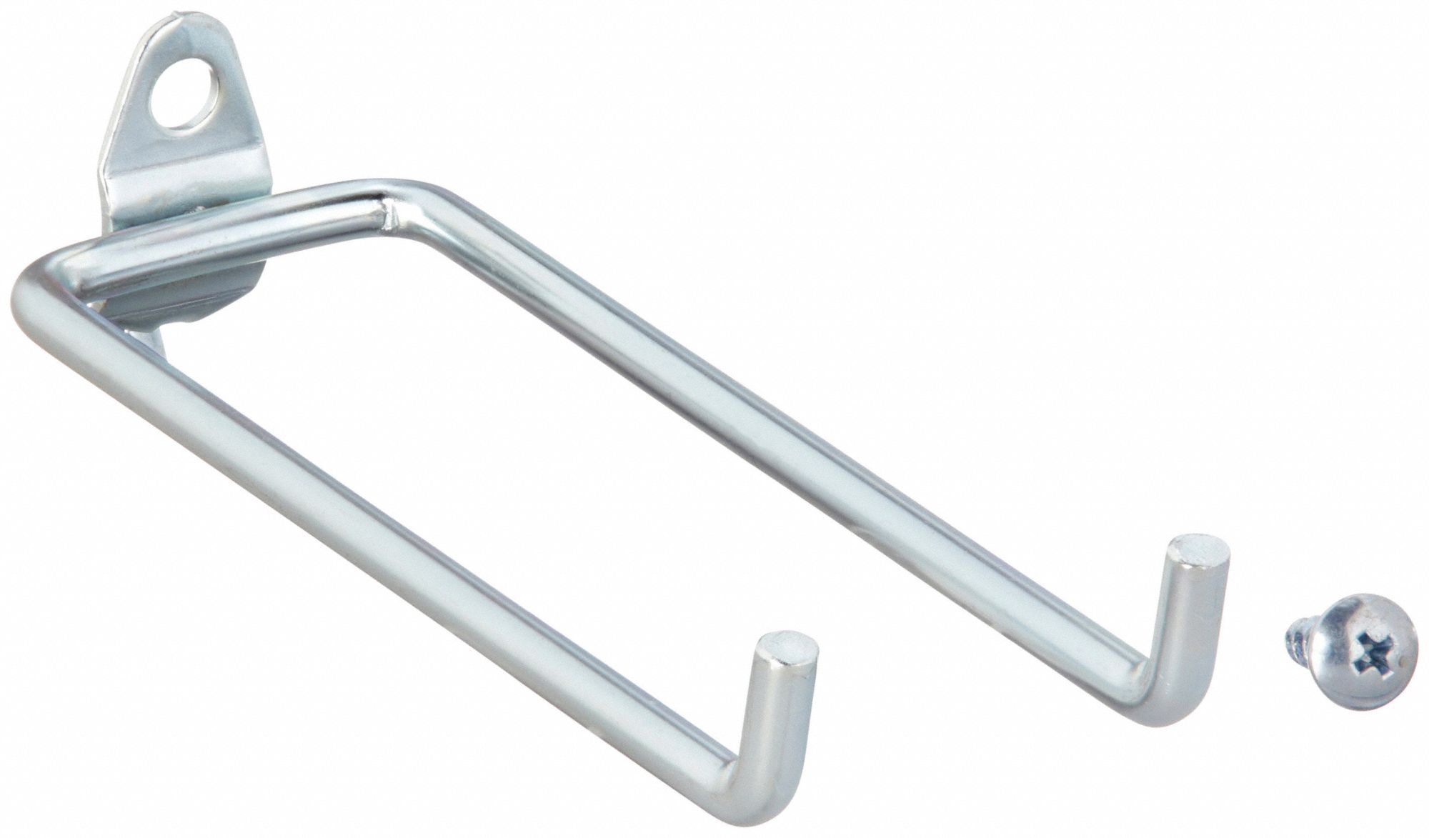 DOUBLE ROD PEGBOARD HOOK, ⅛ IN/1/4 IN PEG HOLE, SCREW-IN, SURFACE, SILVER, 10 PK