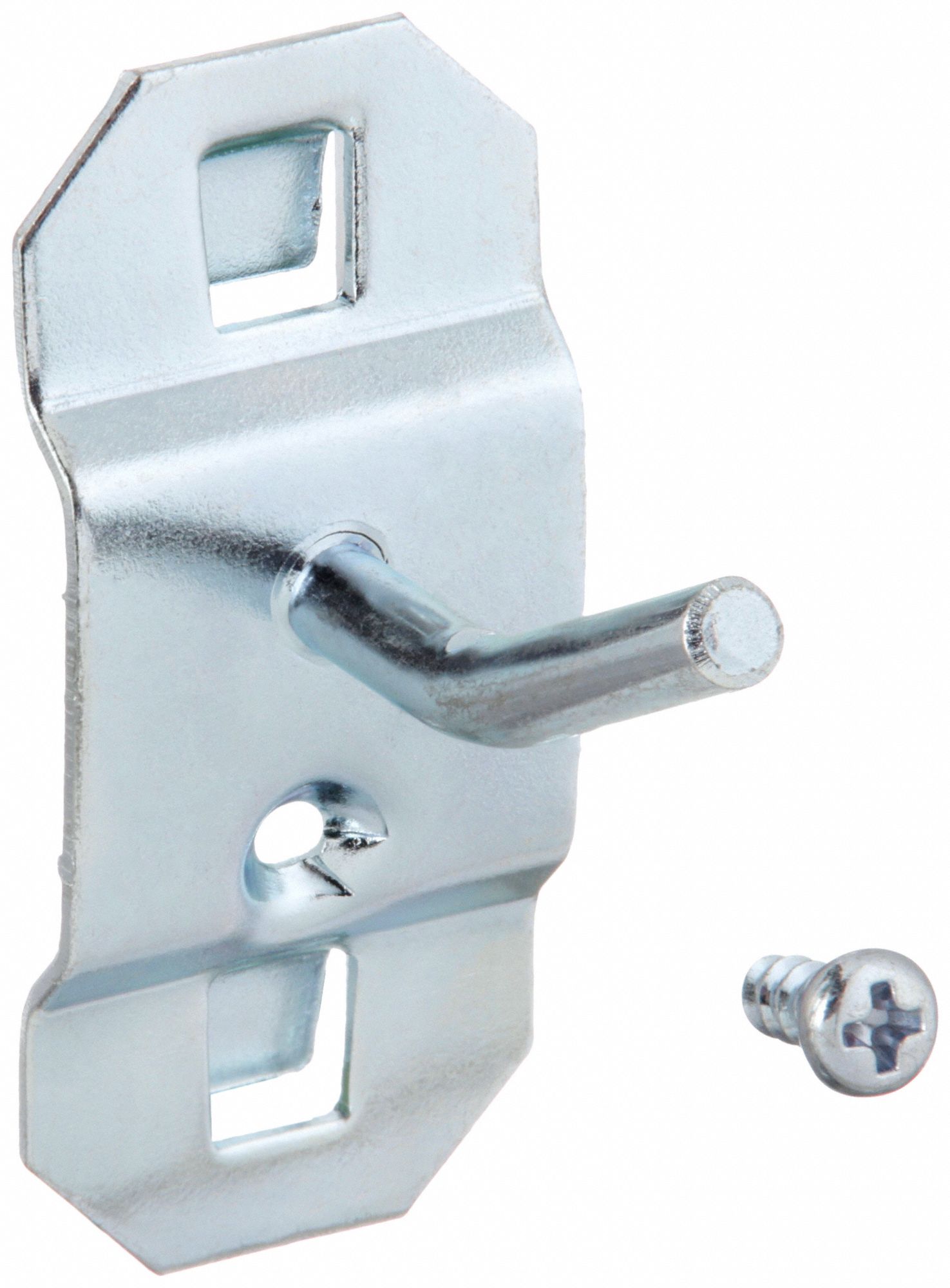 SINGLE ROD PEGBOARD HOOK, 1¾ IN X 1 IN, SCREW-IN, SURFACE, SILVER, 6YB83