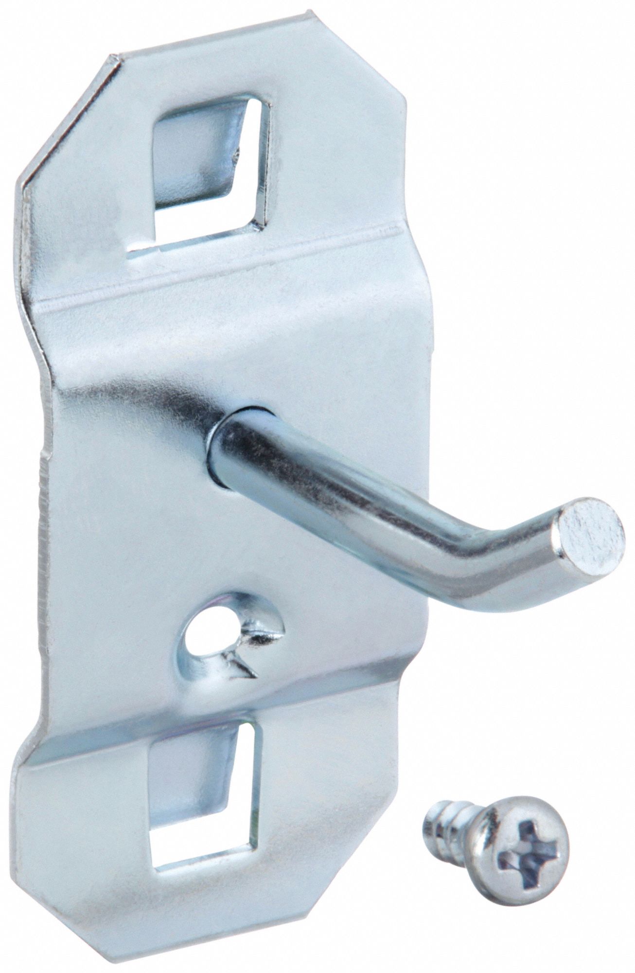 SINGLE ROD PEGBOARD HOOK, 1¾ IN X 1 IN, SCREW-IN, SURFACE, SILVER, 30 °  BEND