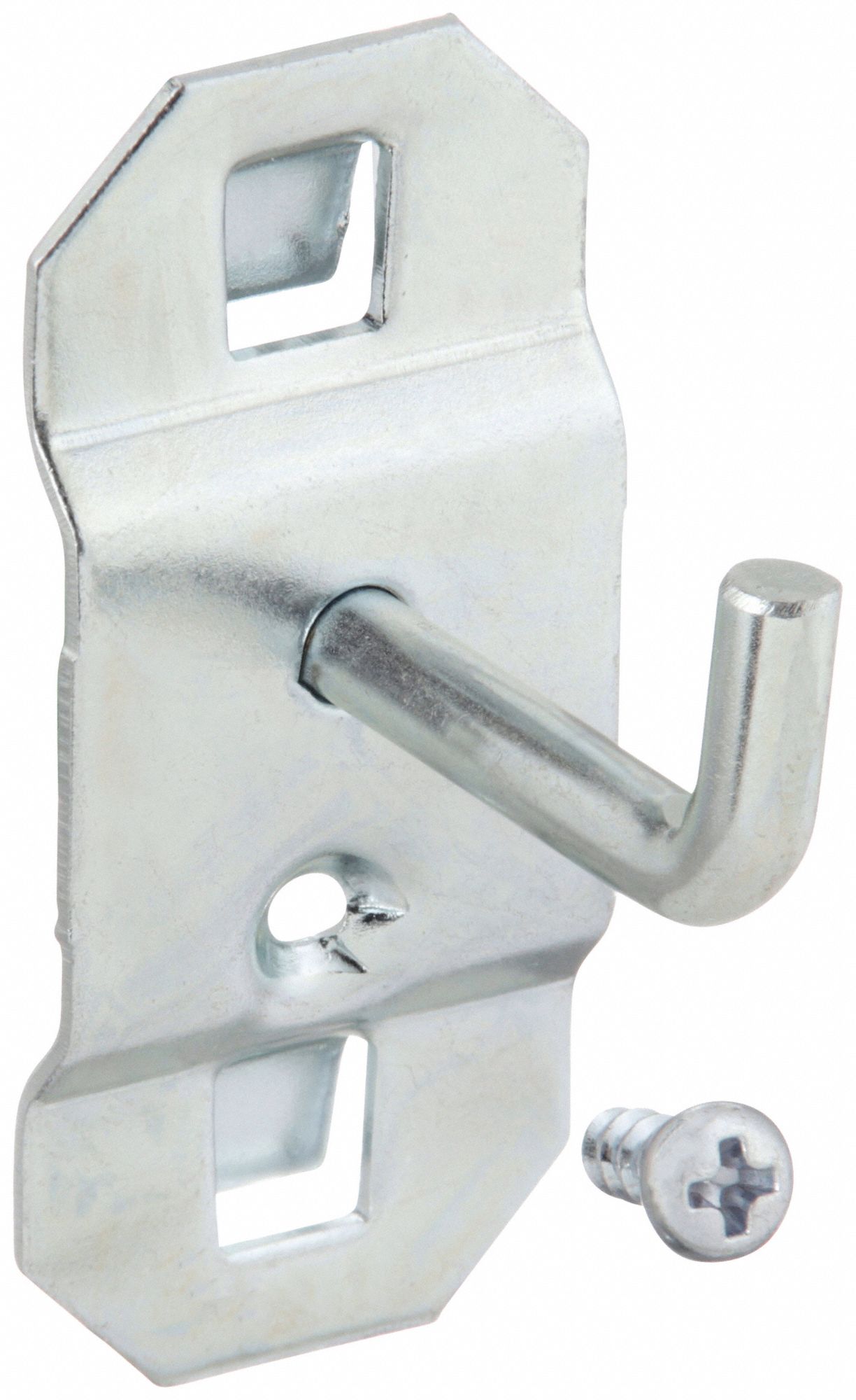 SINGLE ROD PEGBOARD HOOK, 1½ IN X 1 IN, SCREW-IN, SURFACE, SILVER, 90 °  BEND