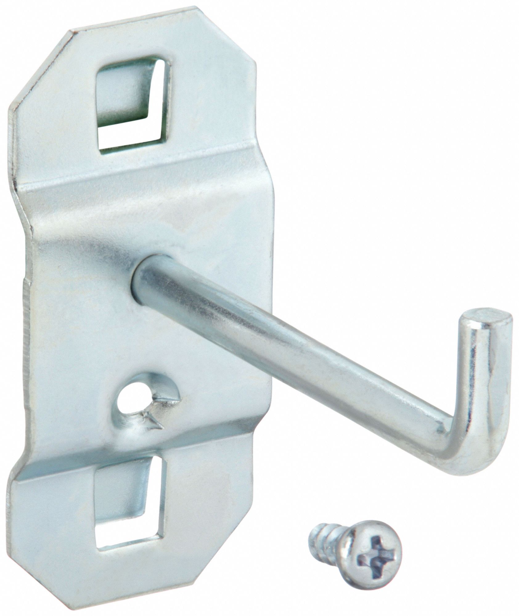 SINGLE ROD PEGBOARD HOOK, 2½ IN X 1 IN, SCREW-IN, SURFACE, SILVER, 90 °  BEND