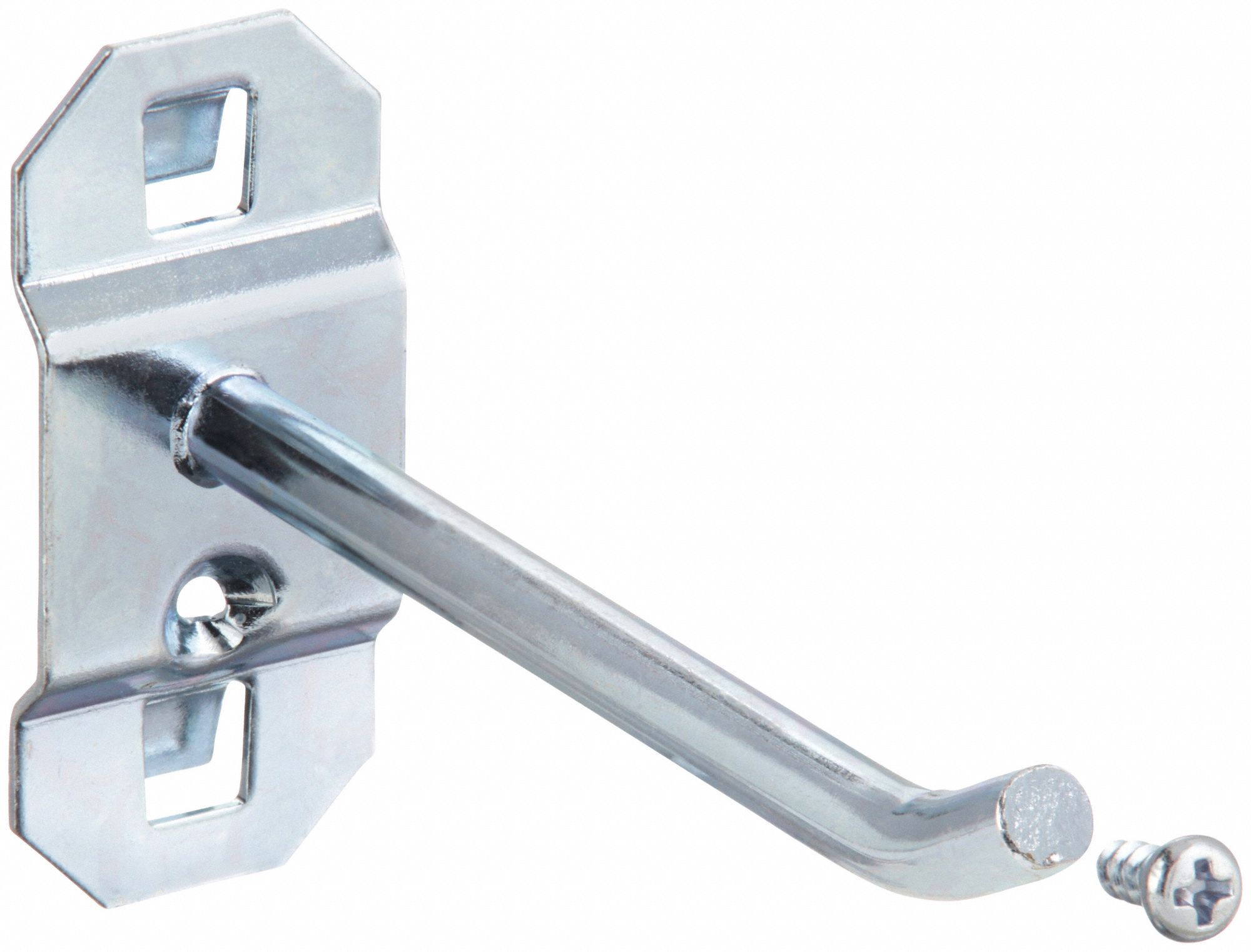 SINGLE ROD PEGBOARD HOOK, 3½ IN X 1 IN, SCREW-IN, SURFACE, SILVER, 30 °  BEND