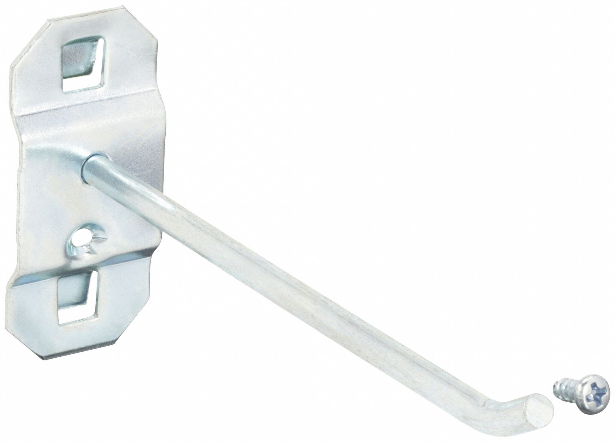 SINGLE ROD PEGBOARD HOOK, 4½ IN X 1 IN, SCREW-IN, SURFACE, SILVER, 30 °  BEND