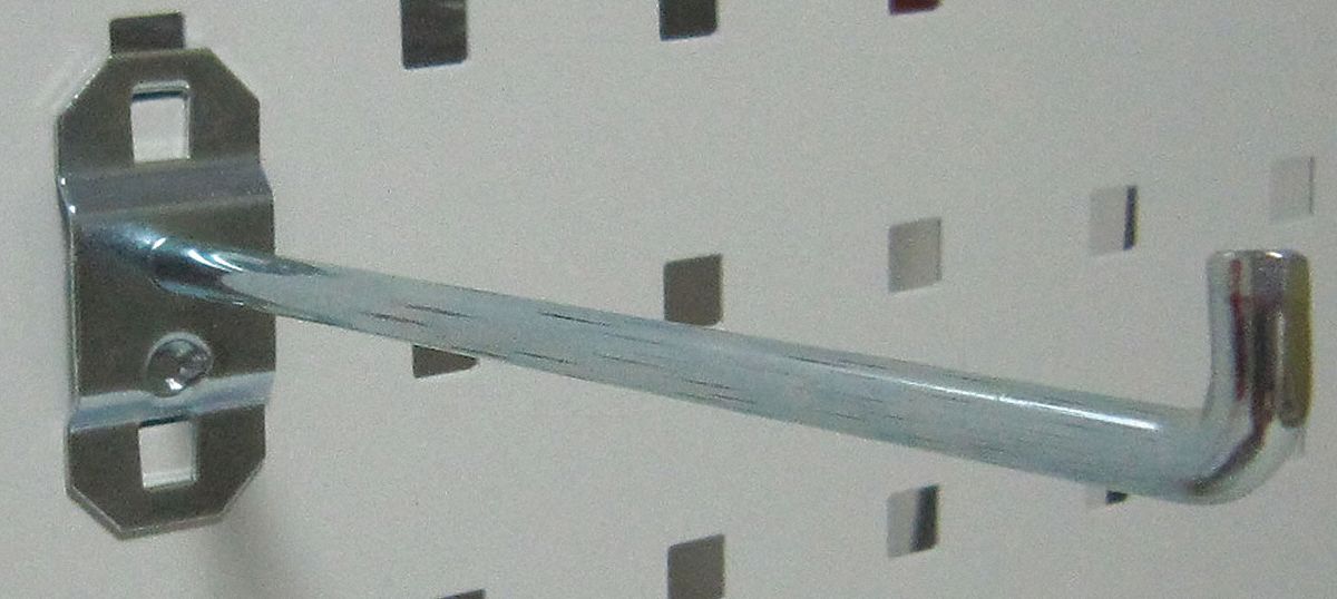 SINGLE ROD PEGBOARD HOOK, 6½ IN X 1 IN, SCREW-IN, SURFACE, SILVER, 90 °  BEND