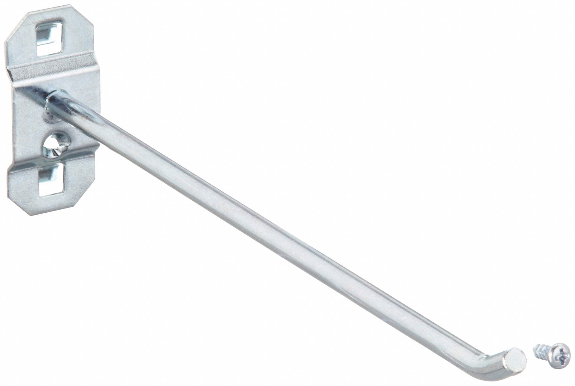 SINGLE ROD PEGBOARD HOOK, 8½ IN X 1 IN, SCREW-IN, SURFACE, SILVER, 30 °  BEND