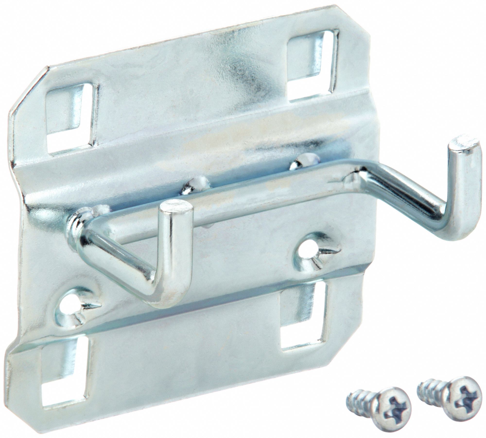 DOUBLE ROD PEGBOARD HOOK, 1¼ IN X 2¼ IN, SCREW-IN, SURFACE, SILVER