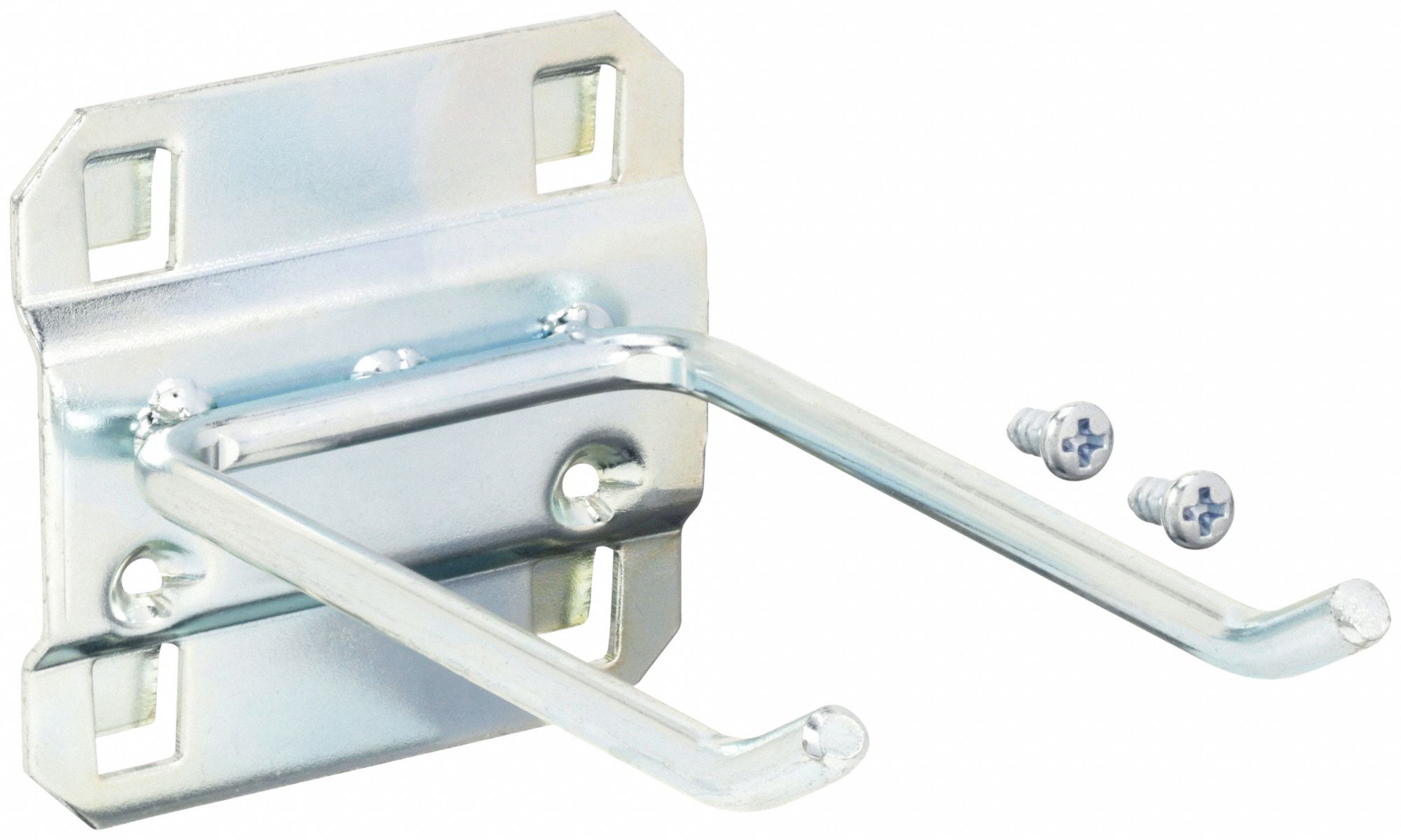 DOUBLE ROD PEGBOARD HOOK, 3½ IN X 2¼ IN, SCREW-IN, SURFACE, SILVER